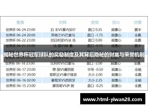 揭秘世界杯冠军球队的奖励制度及其背后隐秘的财富与荣誉机制